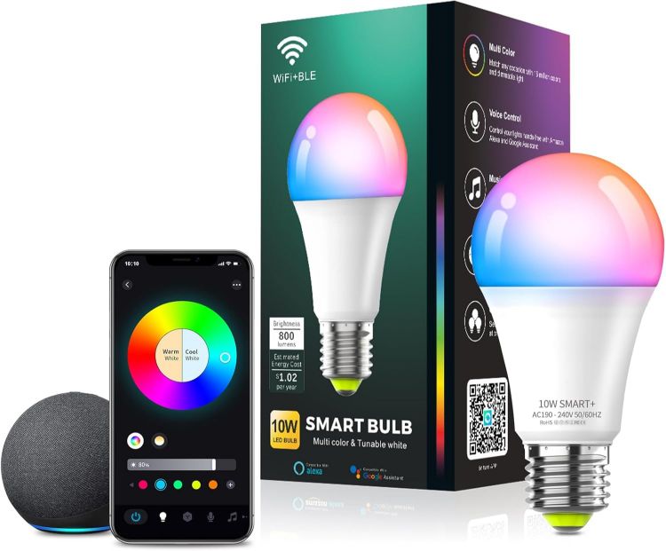 Picture of Wi-Fi Light Bulb E27 800LM (60W Equivalent) RGBCW Wi-Fi & Bluetooth Smart LED Bulbs Preset No Hub Required Google Compatible App Control & Scheduling
