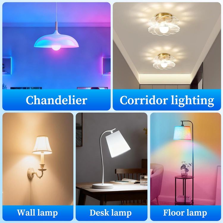 Picture of Light Bulb E27 800LM (60W Equivalent) RGBCW Wi-Fi & Bluetooth Smart LED Bulbs Preset No Hub Required Google Compatible App Control & Scheduling