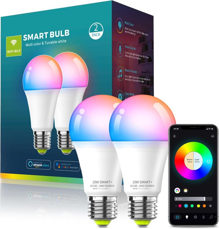 Picture of Light Bulb E27 800LM (60W Equivalent) RGBCW Wi-Fi & Bluetooth Smart LED Bulbs Preset No Hub Required Google Compatible App Control & Scheduling