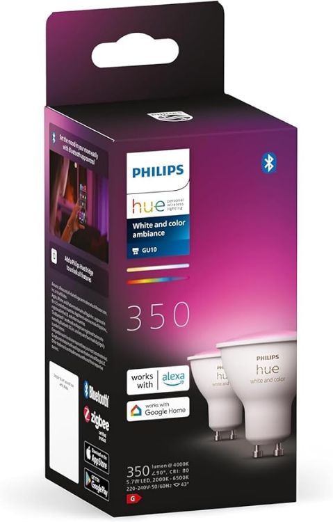Picture of White and Colour Ambiance Smart Light 2 Pack [GU10 Spot] with Bluetooth Works with Alexa Google Assistant and Apple HomeKit