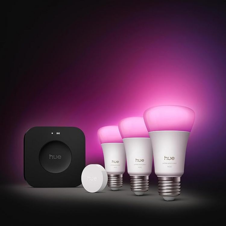 Picture of Starter Kit Bridge Pro + Smart Button + 3 A60 E27 Smart Bulbs, White and Colour Ambience, Smart Light Hub, Works with Apple Home, Amazon Alexa, Google Assistant, Samsung SmartThings