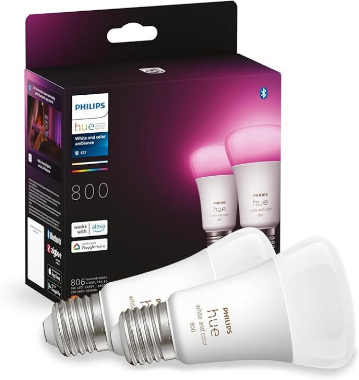 Picture of  White and Colour Ambiance Smart Light Bulb 2 Pack 60W - 800 Lumen [E27 Edison Screw] with Bluetooth. Works with Alexa, Google Assistant and Apple Homekit