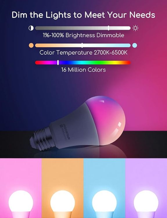 Picture of Smart Bulb E27, Alexa Light Bulb, WiFi Smart Bulb 9W RGBCW LED Colour Changing Light Bulb Compatible with Amazon Alexa and Google Home,Sync to Music, Dimmable, No Hub Required [Energy Class D]