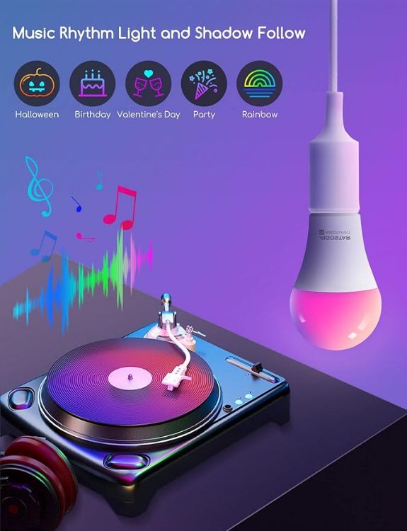 Picture of Smart Bulb E27, Alexa Light Bulb, WiFi Smart Bulb 9W RGBCW LED Colour Changing Light Bulb Compatible with Amazon Alexa and Google Home,Sync to Music, Dimmable, No Hub Required, 6 Packs