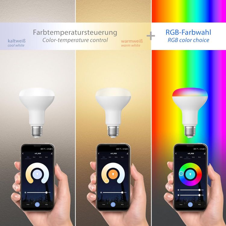 Picture of E27 LED RGB Bulb R80 Warm White - Cool White (2700-6300 K) 9.9W 950lm Smart Home WLAN Alexa Matt [Energy Class F]