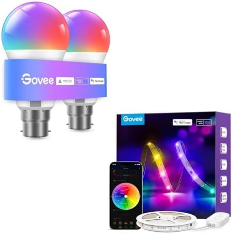 Picture of RGBWW Smart Bulb B22 2 Pack and RGBIC LED Strip Light 5m Bundle