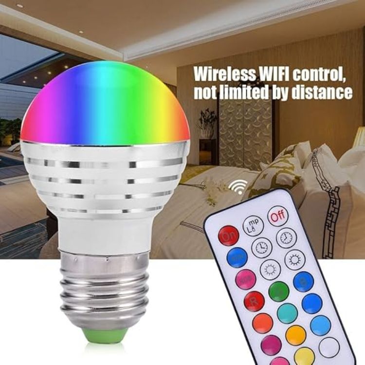 Picture of Smart Led Light Bulb, E27 3W RGB Wireless Smart Bulb 16 Colors Changing Daylight White LED Candle Night Light Lamp Bulb with Remote Control