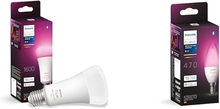 Picture of White and Colour Ambiance Smart Light Bulb 100W - 1600 Lumen [E27 Edison Screw] & White and Colour Ambiance Smart Light Bulb [E14 Small Edison Screw]