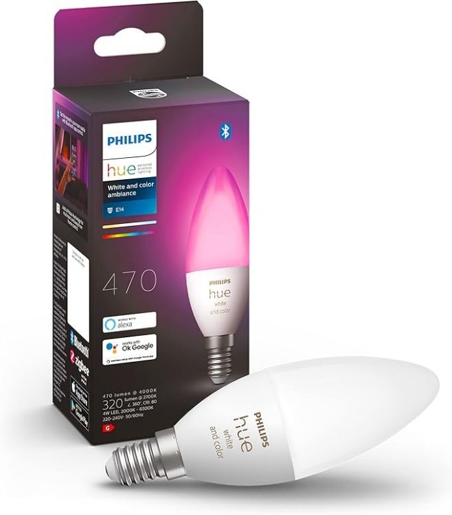 Picture of  White & Colour Ambiance Smart Light Bulb Candle Triple Pack LED [E14] with Bluetooth - 1100 Lumen. Works with Alexa, Google Nest, Apple Homekit.