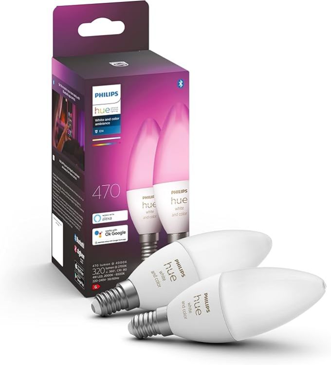 Picture of  White & Colour Ambiance Smart Light Bulb Candle Triple Pack LED [E14] with Bluetooth - 1100 Lumen. Works with Alexa, Google Nest, Apple Homekit.