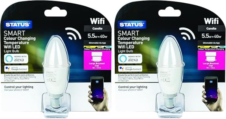 Picture of Status LED Bayonet Cap (Colour Changing Temperature) - 5.5watt (40watt) 407 Lumens - Candle - PA - Pearl - Dimmable via App - Smart WiFi - 40SSLCCCTBCB18