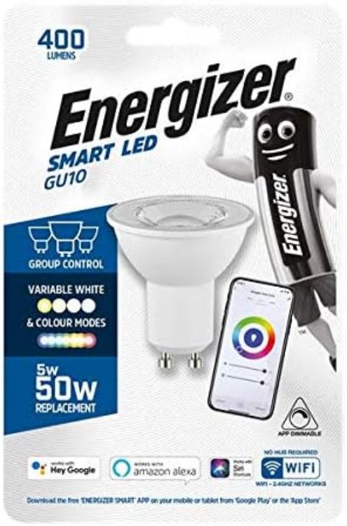 Picture of Energizer Smart WiFi GU10 5W Colour Changing LED Bulbs All Whites 400LM Dimmable Smart Light 2 Pack