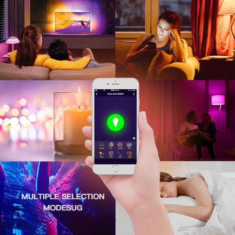 Picture of Smart WiFi Light LED RGB Color Changing Dimmable B22 Bulb Compatible with Alexa, Google Home Assistant, App Remote Control, White, R4554