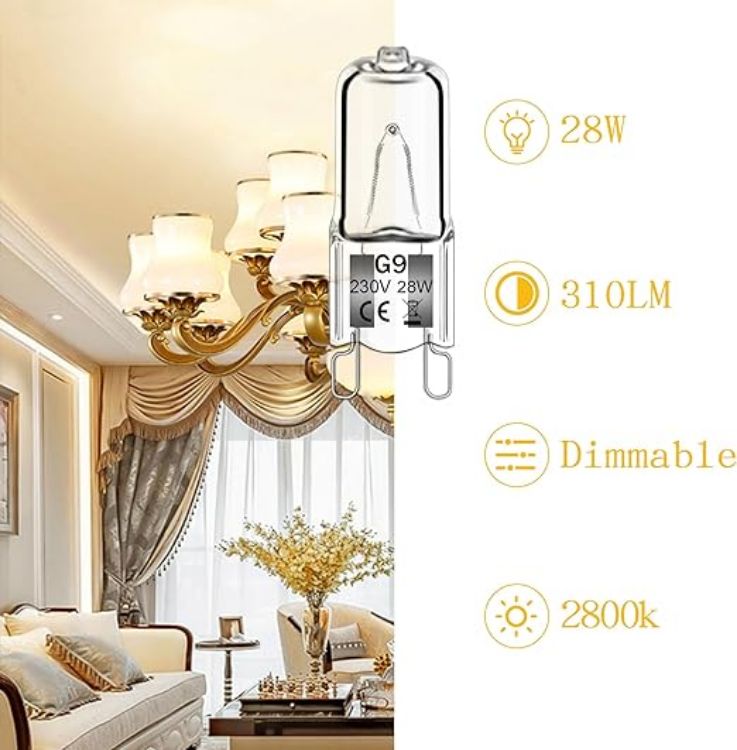Picture of 24 Pack G9 Halogen Bulbs 28W 230V 2800K Warm White 310Lm,Clear Capsule Halogen Lamps Dimmable, No Strobe, No Flicker