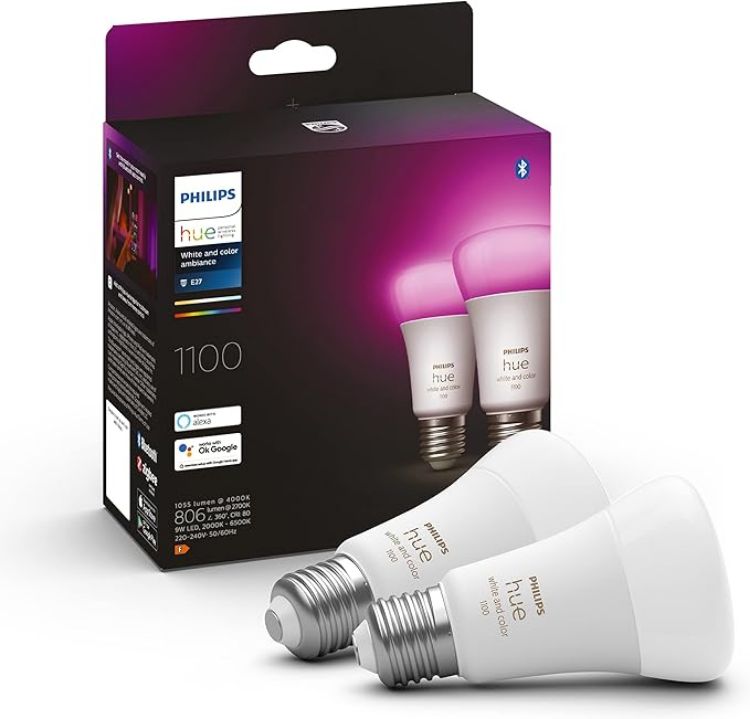 Picture of White & Colour Ambiance Smart Light Bulb Triple Pack LED [E27] with Bluetooth - 1100 Lumen. Works with Alexa, Google Nest, Apple Homekit.