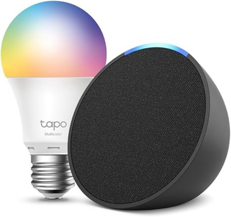 Picture of Echo Pop | Charcoal + Tapo L530EA Smart Light Bulb (E27), Works with Alexa - Smart Home Starter Kit, with Alexa+ Early Access