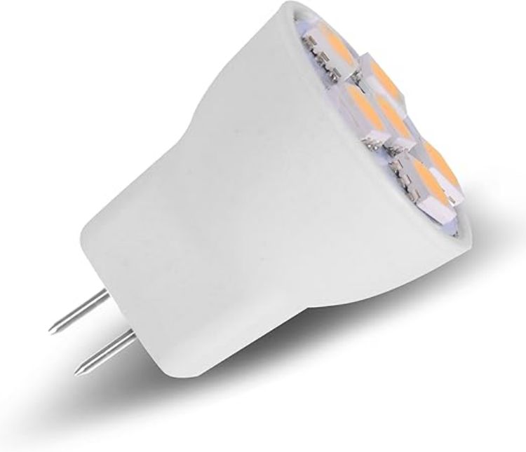 Picture of MR8 Light Bulb LED Replacement for Mini Halogen Recessed Lamps 12 Volt 1" Diameter GU4 RV Boat Camper Yacht Train Motor Home Interior Tiny House Ship Van Truck Sprinter Lighting - Warm White - 6 Pack