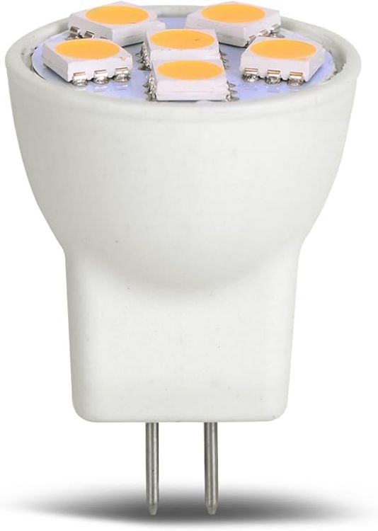 Picture of MR8 Light Bulb LED Replacement for Mini Halogen Recessed Lamps 12 Volt 1" Diameter GU4 RV Boat Camper Yacht Train Motor Home Interior Tiny House Ship Van Truck Sprinter Lighting - Warm White - 6 Pack