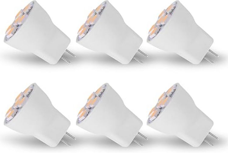 Picture of MR8 Light Bulb LED Replacement for Mini Halogen Recessed Lamps 12 Volt 1" Diameter GU4 RV Boat Camper Yacht Train Motor Home Interior Tiny House Ship Van Truck Sprinter Lighting - Warm White - 6 Pack