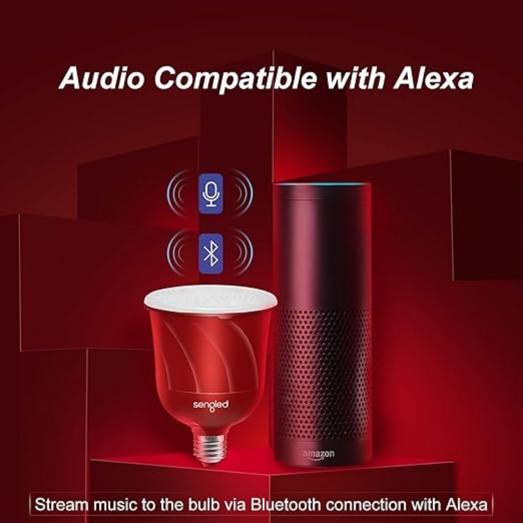 Picture of Pulse Master Speaker Bulb, Smart Bulb E27 Screw with Wireless Bluetooth JBL Speaker, App Controlled LED Music Light Bulb, Work with Amazon Alexa, Candy Apple Red [Energy Class A+]