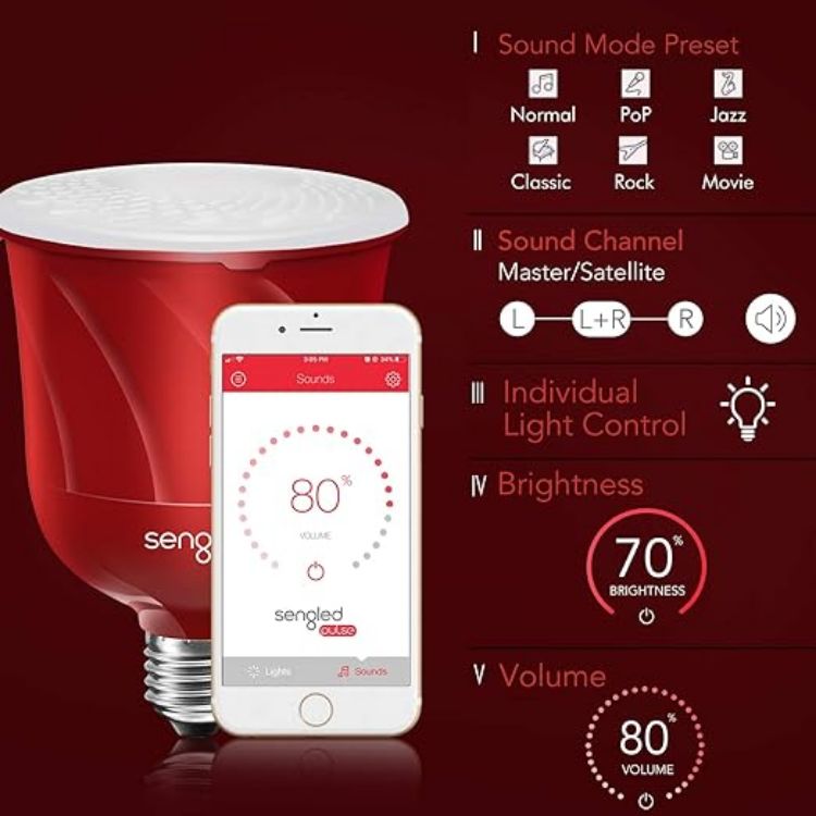 Picture of Pulse Master Speaker Bulb, Smart Bulb E27 Screw with Wireless Bluetooth JBL Speaker, App Controlled LED Music Light Bulb, Work with Amazon Alexa, Candy Apple Red [Energy Class A+]