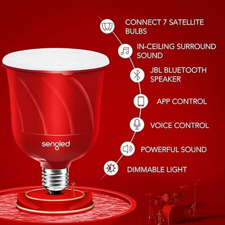 Picture of Pulse Master Speaker Bulb, Smart Bulb E27 Screw with Wireless Bluetooth JBL Speaker, App Controlled LED Music Light Bulb, Work with Amazon Alexa, Candy Apple Red [Energy Class A+]