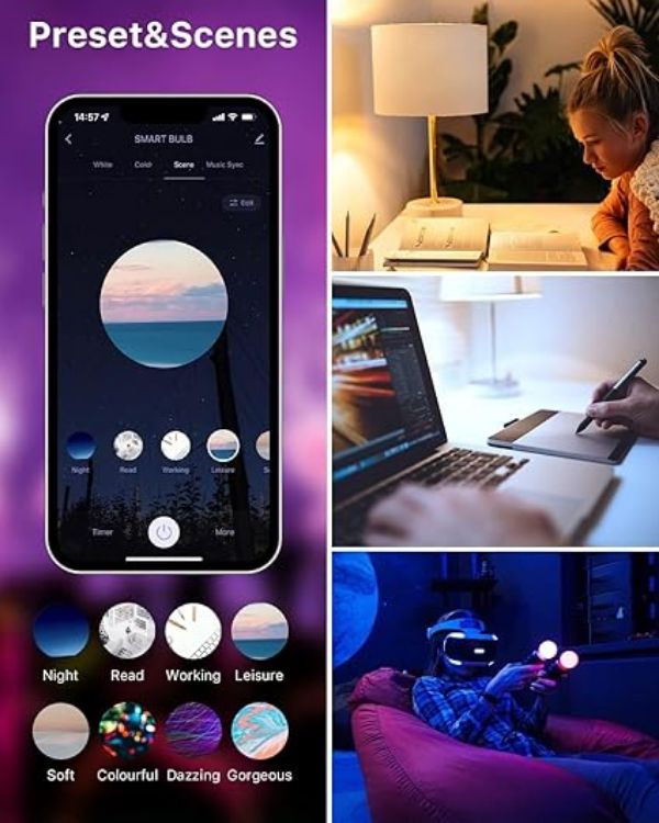 Picture of Smart Light Bulb, B22 Bayonet Led Bulb with Colour Changing Light, Compatible with Echo Alexa, Google Home, 9W 940lm RGBCW Bluetooth &WiFi 2.4GHz, Pack of 2 (No Hub Required) [Energy Class F]