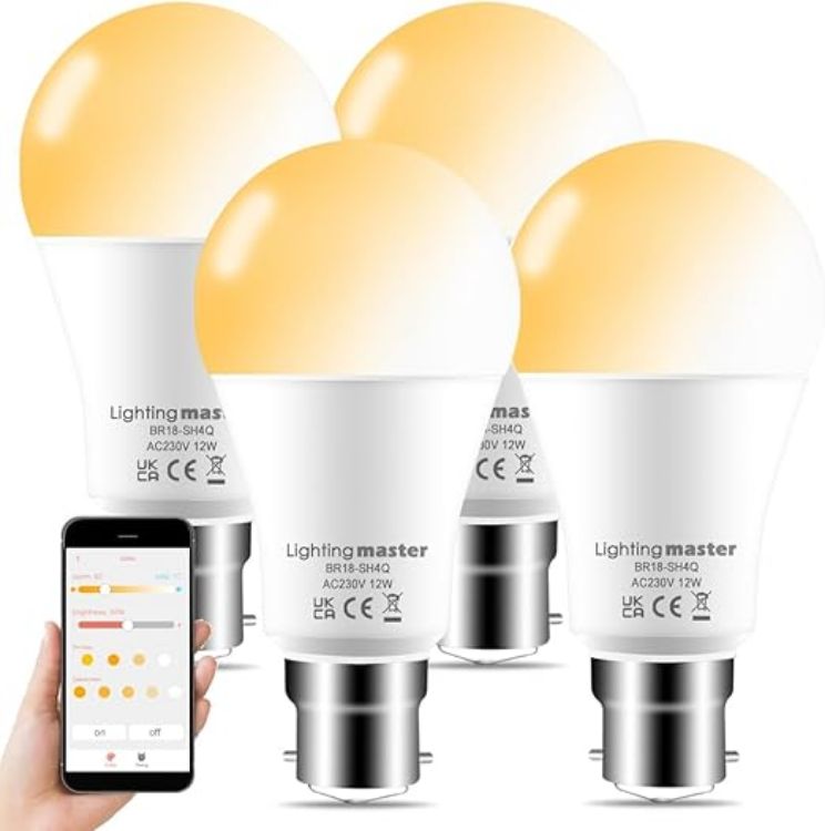Picture of Alexa Light Bulbs 12W, Bluetooth Smart Bulb Warm White to Daylight Adjustable，B22 Bayonet Light Bulb with APP and Voice Control for Bedroom Kitchen Living Room (4 Packs) [Energy Class E]