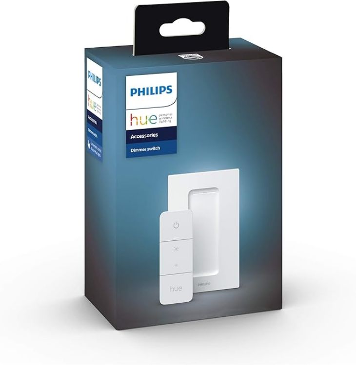 Picture of White & Colour Ambiance Smart Light Bulb Candle Twin Pack LED [E14] with Bluetooth - 1100 Lumen + Hue Dimmer Switch. Works with Alexa, Google Nest, Apple Homekit.