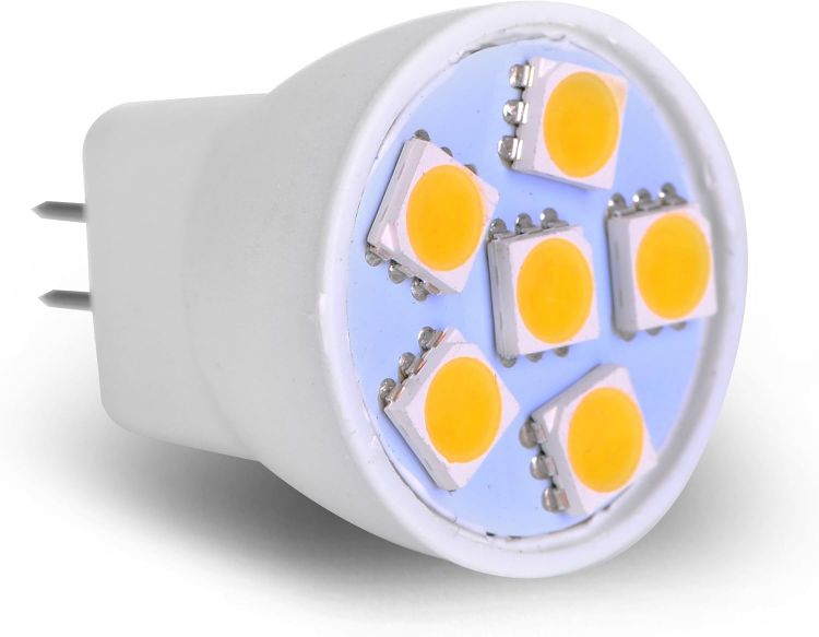 Picture of MR8 Light Bulb LED Replacement for Mini Halogen Recessed Lamps 12 Volt 1" Diameter GU4 RV Boat Camper Yacht Train Motor Home Interior Tiny House Ship Van Truck Sprinter Lighting - Cool White - 6 Pack