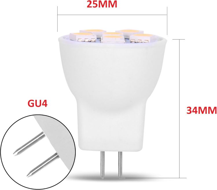 Picture of MR8 Light Bulb LED Replacement for Mini Halogen Recessed Lamps 12 Volt 1" Diameter GU4 RV Boat Camper Yacht Train Motor Home Interior Tiny House Ship Van Truck Sprinter Lighting - Cool White - 6 Pack
