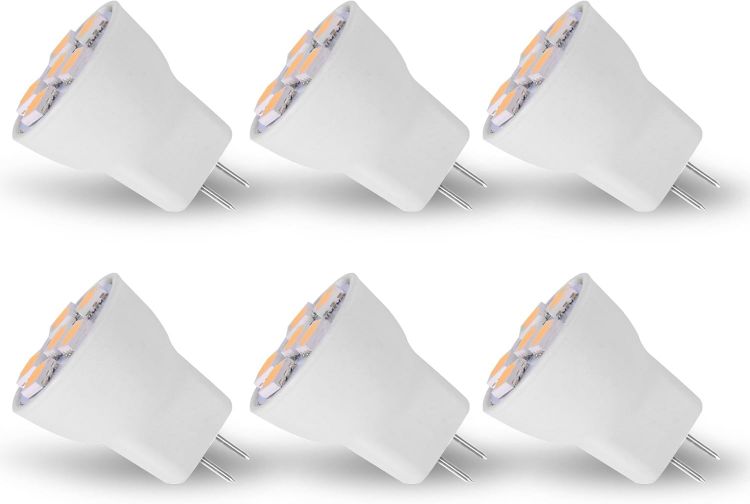 Picture of MR8 Light Bulb LED Replacement for Mini Halogen Recessed Lamps 12 Volt 1" Diameter GU4 RV Boat Camper Yacht Train Motor Home Interior Tiny House Ship Van Truck Sprinter Lighting - Cool White - 6 Pack
