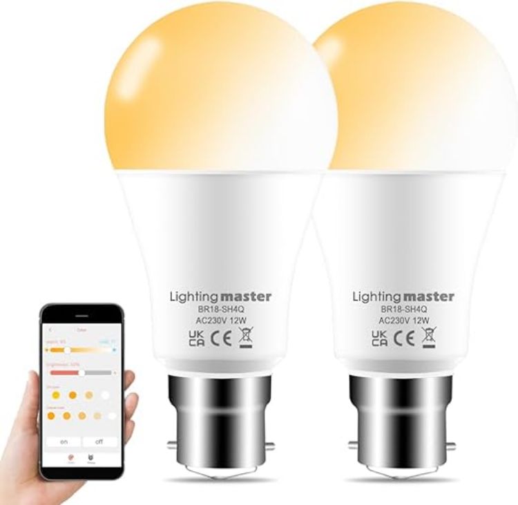Picture of  Alexa Light Bulbs 12W, Bluetooth Smart Bulb Warm White to Daylight Adjustable，B22 Bayonet Light Bulb with APP and Voice Control for Bedroom Kitchen Living Room (2 Packs) [Energy Class E]