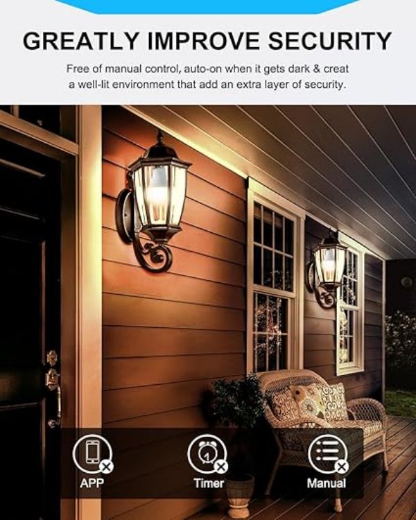 Picture of 12W E27 Dawn Till Dusk Light Bulbs, ES Screw Light Sensor LED Bulbs, Warm White 3000K, Smart Automatic On/Off, Outdoor Indoor Lighting Bulb for Porch, Garden, Yard, Patio, 2 Pack [Energy Class F]