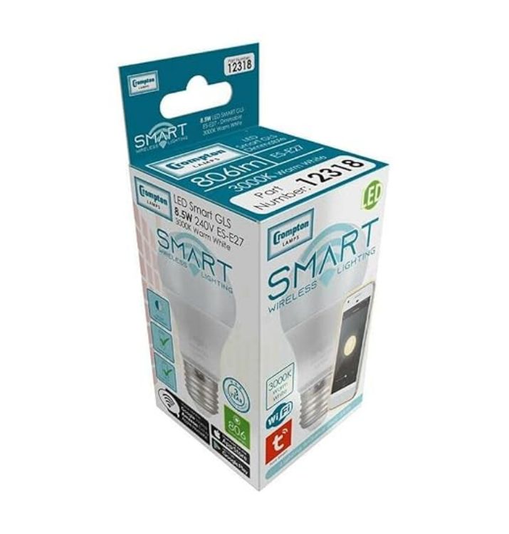 Picture of LED Smart WiFi GLS 8.5W ES-E27 Dimmable (60W Equivalent) 3000K Warm White Opal 806lm ES Screw E27 TUYA Google Home Light Bulb
