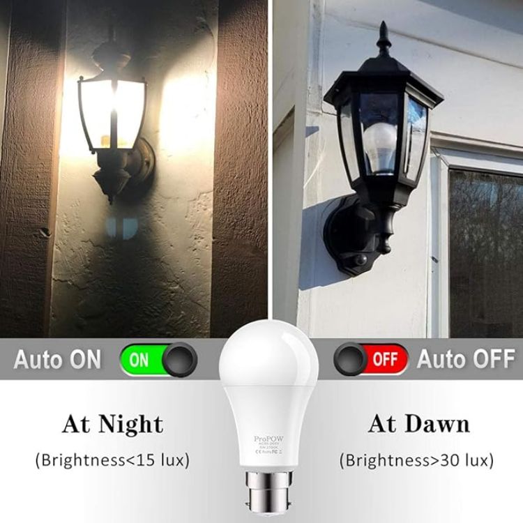 Picture of Dusk to Dawn Light Bulb,ProPOW 5W (40 Watt Equivalent) Sensor LED Bulbs A19 Automatic On/Off, Indoor/Outdoor Lighting Lamp for Porch Garage Driveway Yard Hallway Basement Patio(B22,Soft White,2-Pack)