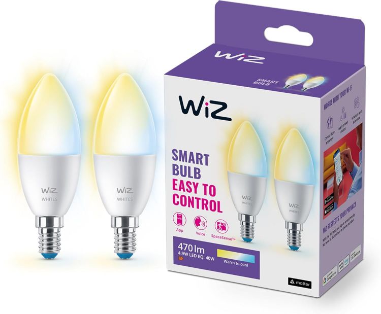 Picture of mart Bulb,E14,40W Warm to Cool White Light, Smart Dimming LED, Connected WiFi Works with Alexa, Google Assistant & HomeKit, App Control for Livingroom, Bedroom, Energy Monitoring, 2 Pack