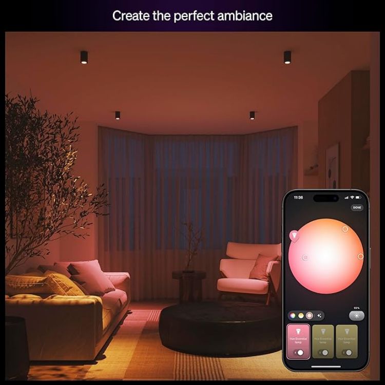 Picture of Essential Smart LED GU10 Spotlight Bulb, White and Color Ambiance, 4.7W, 2200K-6500K, 345 Lumens, Dimmable, Works with Alexa, Google Assistant, and Apple Home, 4 Pack