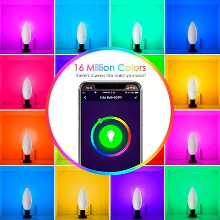 Picture of WiFi Colour Changing Smart Light Bulbs E14 Candle 3 Pack – RGB Smart LED Bulbs Compatible with Alexa Tuya and Google Home [Energy Class A]
