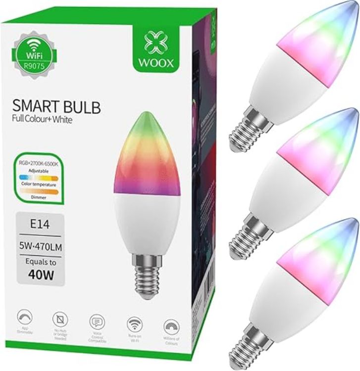 Picture of WiFi Colour Changing Smart Light Bulbs E14 Candle 3 Pack – RGB Smart LED Bulbs Compatible with Alexa Tuya and Google Home [Energy Class A]