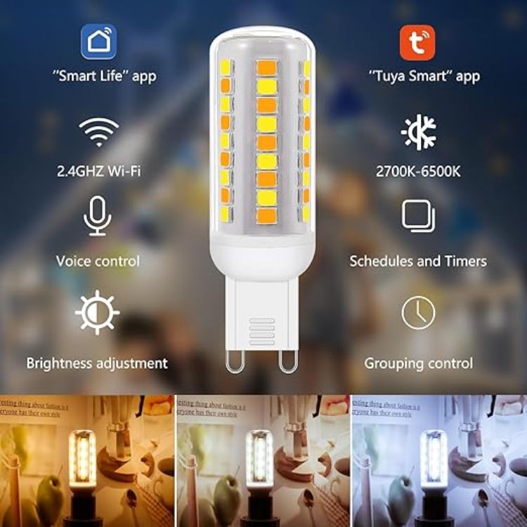 Picture of Wi-Fi Smart G9 LED Bulbs,Compatible with Alexa /Google Assistant, Dimmable,Warm White to Cool White, Brightness Adjustable 0%-100% 230V,0.4-4W,40LM-400LM,Timer Function G9 Smart LED bulb,2pack [Energy Class C]