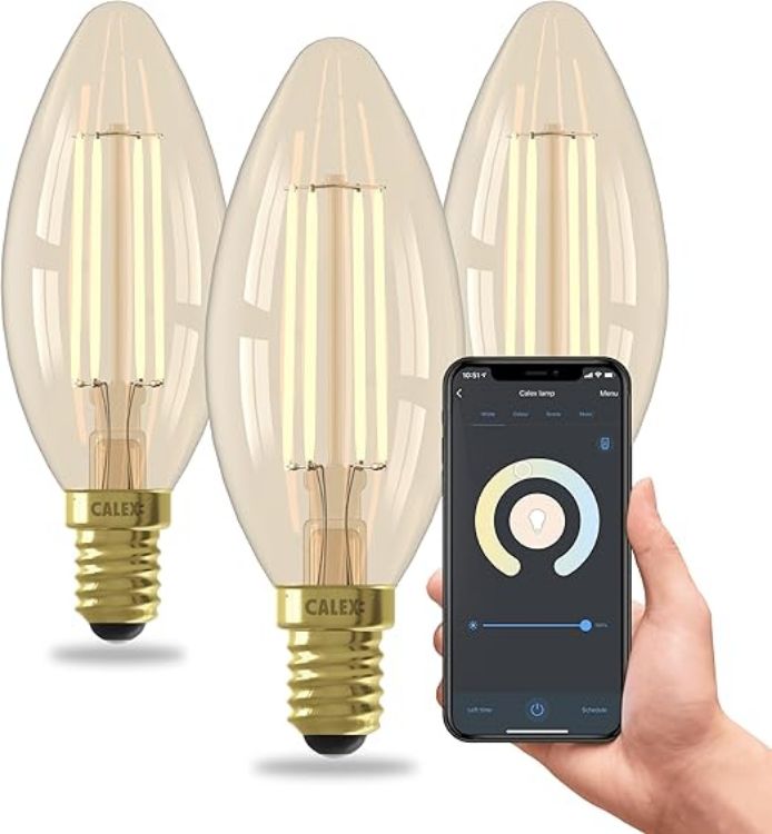 Picture of Smart LED Bulb E14 B35 Gold Filament 3 Pack – Warm White Dimmable WiFi Smart Light with App and Voice Control [Energy Class F]