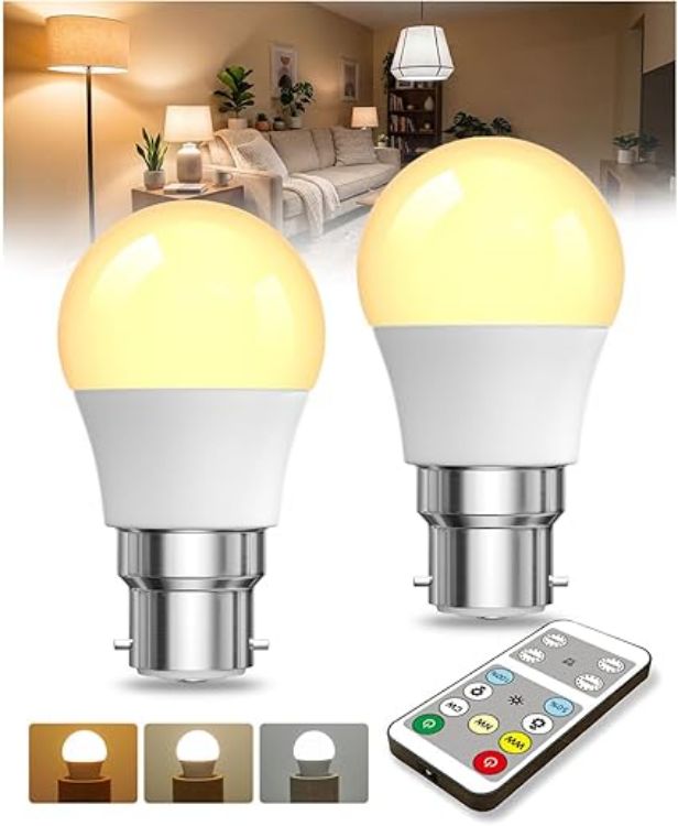 Picture of B22 LED Bulbs with Remote Control, Bayonet 5W Dimmable G45 Golf Ball Light, 3 Color Temperatures 3000K 4000K 6000K, Timer & Memory Function, Night Light for Living Room Bedroom, 2 Pack