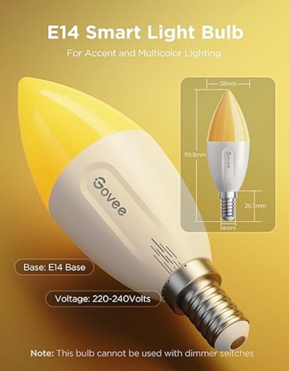 Picture of  E14 Smart Bulb RGBWW, Smart Light Bulb Work with Matter, Alexa and Google Assistant, Group Control, 450LM, 4.8W, DIY 16 Million Colors, 54 Scenes, 4 Pack [Energy Class F]