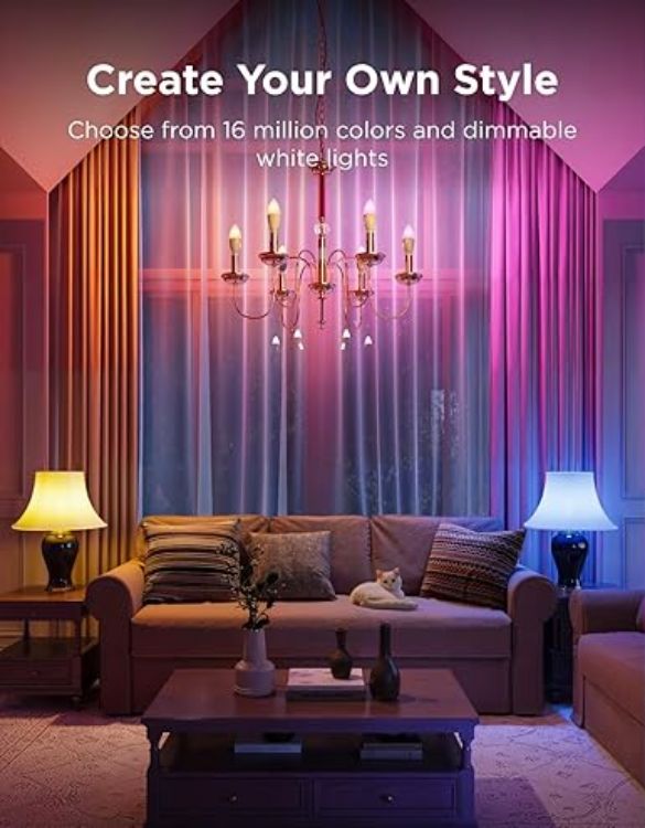 Picture of  E14 Smart Bulb RGBWW, Smart Light Bulb Work with Matter, Alexa and Google Assistant, Group Control, 450LM, 4.8W, DIY 16 Million Colors, 54 Scenes, 4 Pack [Energy Class F]