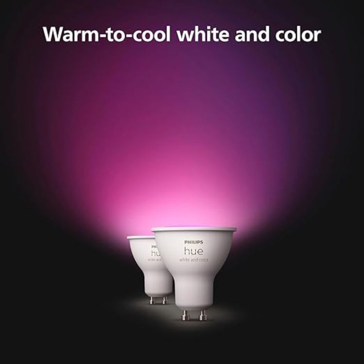 Picture of Starter Kit: Philips Hue Bridge + 3 GU10 Smart Bulb Spotlights + Smart Button, White and Color Ambiance, Smart Lights Hub, Works with Apple Home, Alexa, Google Assistant, SmartThings [Energy Class E]