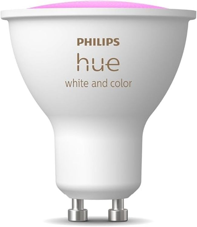 Picture of Starter Kit: Philips Hue Bridge + 3 GU10 Smart Bulb Spotlights + Smart Button, White and Color Ambiance, Smart Lights Hub, Works with Apple Home, Alexa, Google Assistant, SmartThings [Energy Class E]