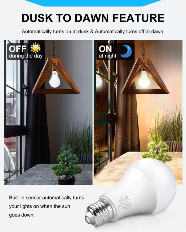 Picture of 12W E27 Dawn Till Dusk LED Light Bulbs Warm White 3000K Auto On Off Sensor ES Screw 2 Pack