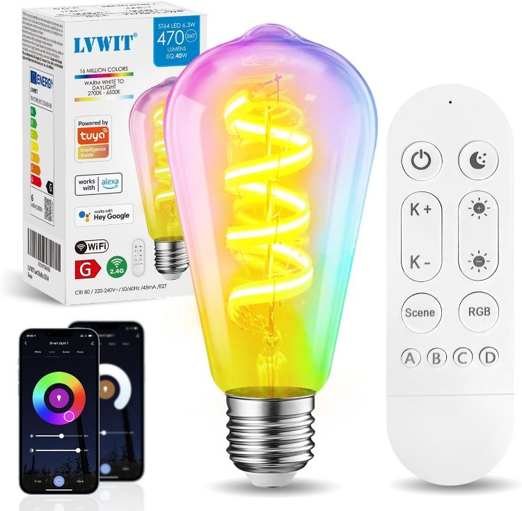Picture of Smart E27 ST64 Filament LED Bulb Dimmable 6.3W 470LM Compatible with Alexa Google Home Tuya