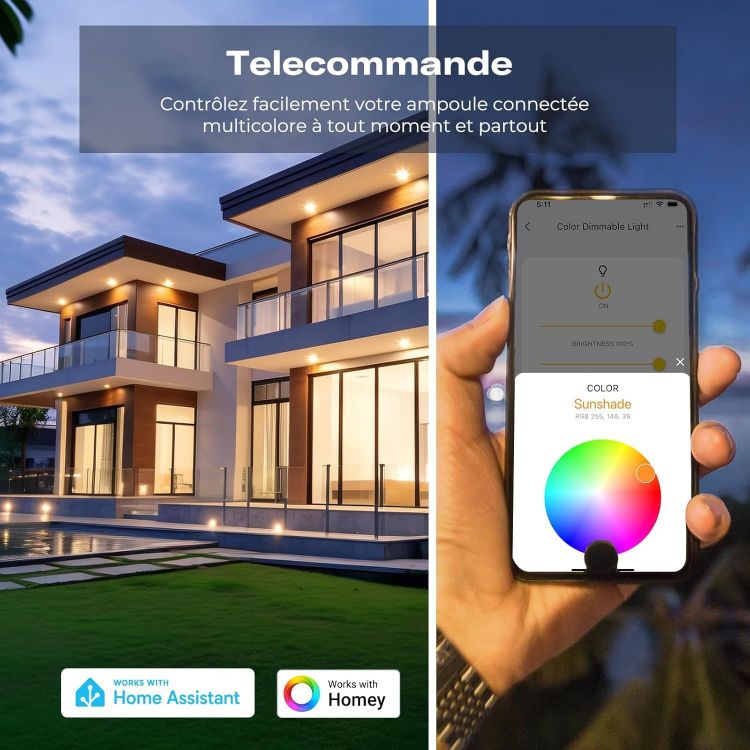 Picture of Zigbee A19 Smart Colour Bulb ZL4 4 Pack E27 RGB Tunable White 810 Lumens Works with Home Assistant SmartThings Echo Built-in Hub